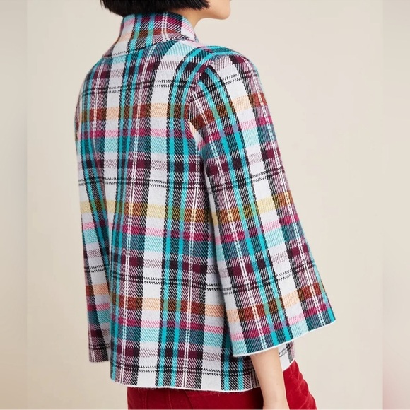 ANTHROPOLOGIE Rosetta Cropped Plaid Knit Jacket Women’s Size XS - Picture 2 of 8